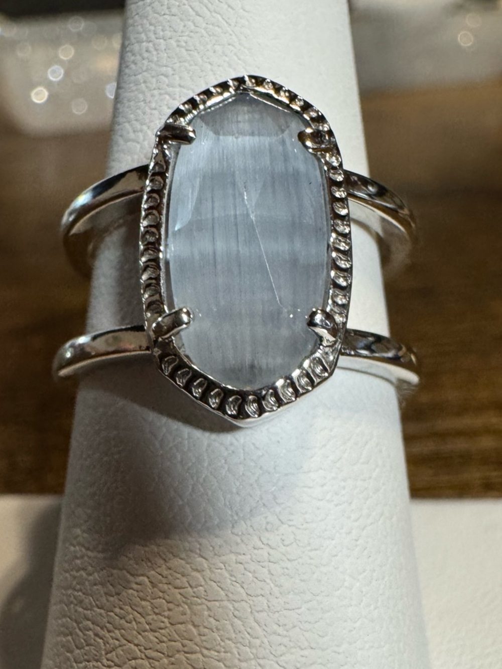 Silver Tone Gemstone Ring Light Grey Cat Eye Style with RSC marking Size 7.5 - Picture 2 of 10